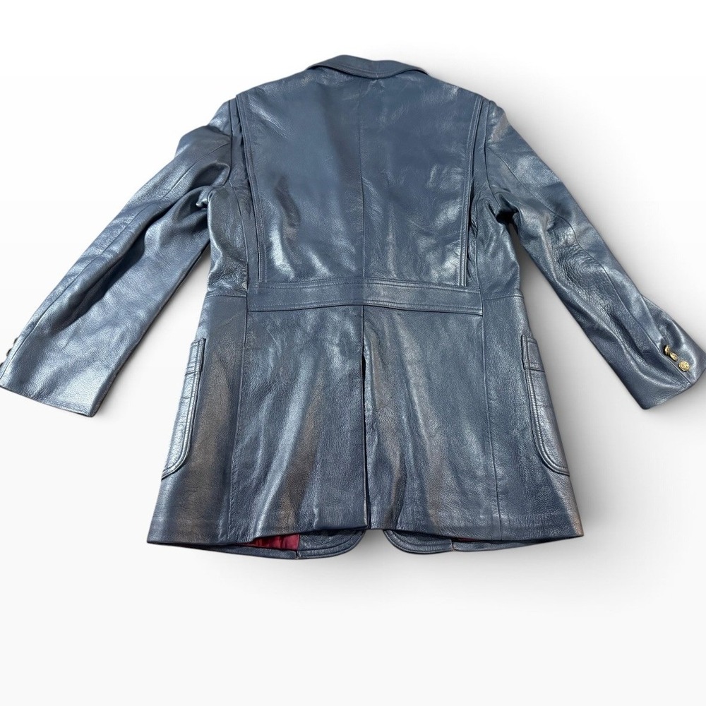 Unisex? Leathers by New England Blue Leather Blazer Jacket Gold Crest Buttons 38 - Picture 15 of 15